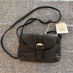 Free People Black Leather Crossbody Bag with Buckle Accent